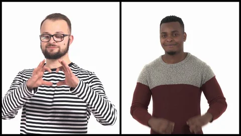 Vertical collage of a two handsome young men of different races putting hands in Stock Footage 129749782