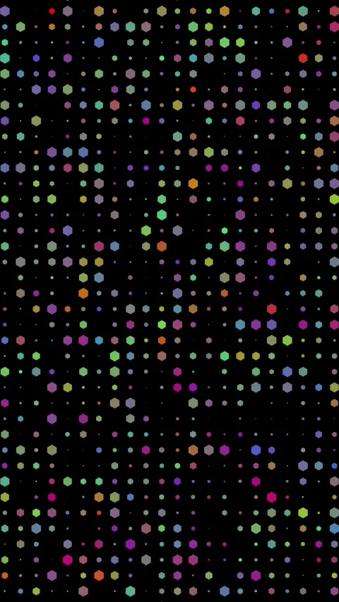 Vertical Colorful Hexagon Grid Random Scaling 4K Loop Black Video stock 334028901