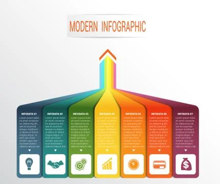 Vertical colourful strips with prospect and shade. Vector template Infographi Illustrazione stock