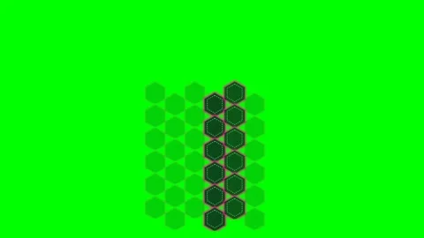 A vertical column of dark hexagonal tiles on a vibrant green background Stock Footage 340265012