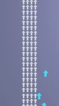 Vertical column of white arrows with blue arrows diverging in abstract 3D c.. Stock Photos