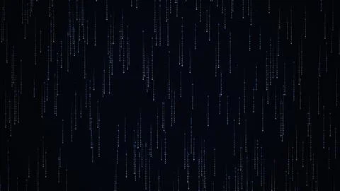 Vertical columns of glowing blue binary code streaming down a dark digital .. Illustrazione stock