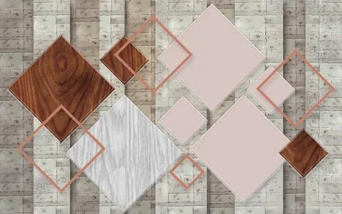 Vertical columns, wooden multi-colored rhombuses, pink diamond-shaped frames Illustrazione stock