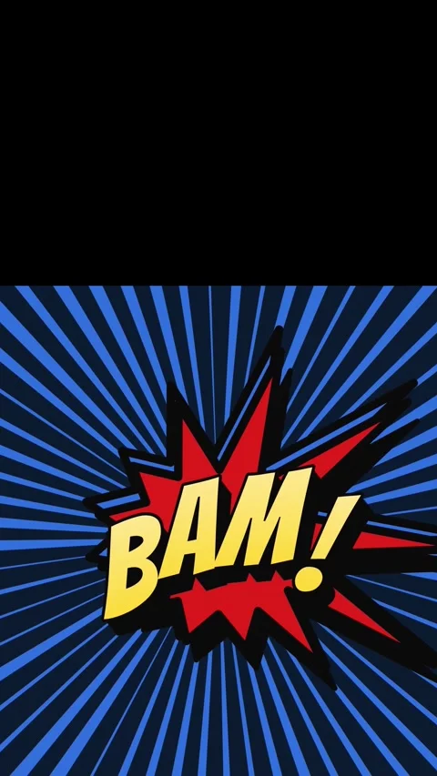 Vertical comic style bam text floating on rotating blue radial background. top Stock Footage 336783952