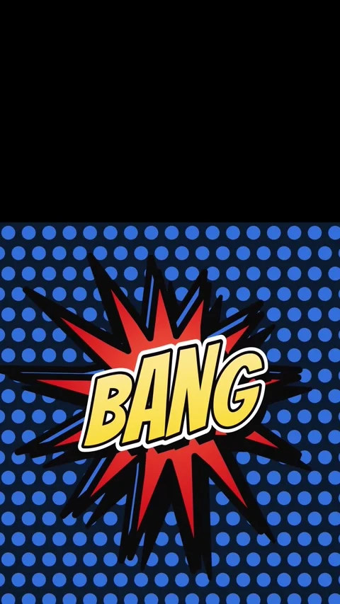 Vertical comic style "BANG" on blue halftone dots. Dedicated top area for logo Stock Footage 336783913