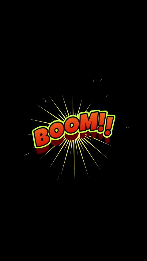 Vertical comic style boom text floating on black background Stock Footage 337698220