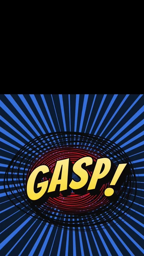 Vertical comic style gasp text floating on rotating blue radial background, top Stock Footage 336784036