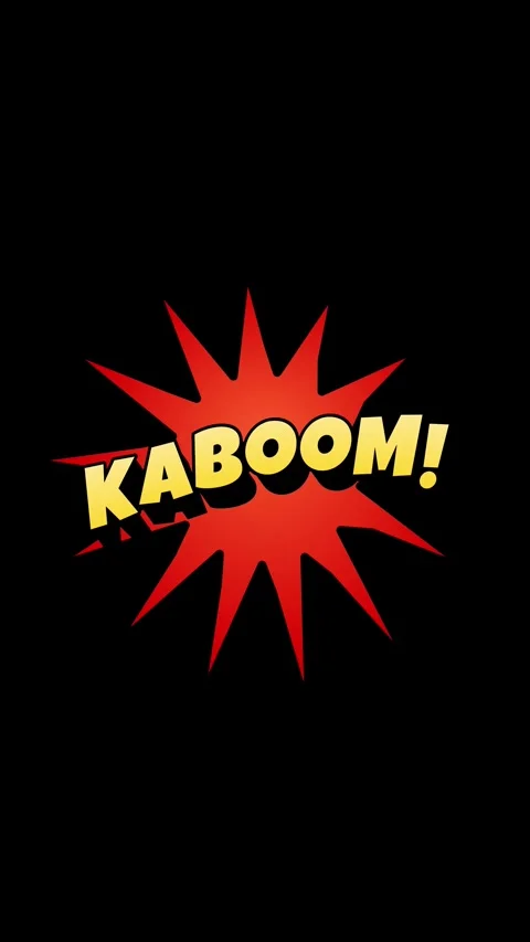Vertical comic style kaboom text floating on black background Stock Footage 336784223