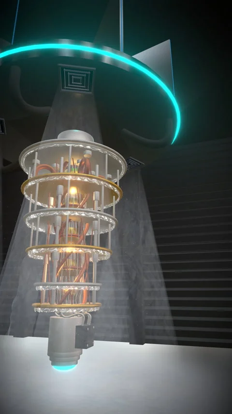 Vertical commanding low angle static view revealing a quantum, Vertical 9:16 4K Stock Footage 340410312