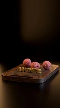 Vertical composition of lychees on board with decorative HOME lettering Stock Illustration