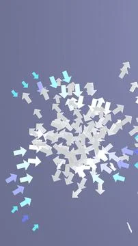 Vertical composition of scattered white and blue arrows in motion on abstra.. Stock Photos