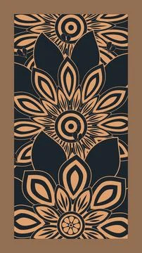 A vertical composition shows three large overlapping floral mandalas in ter.. Stock Illustration