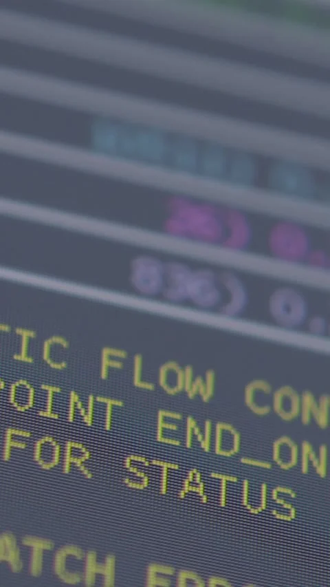 Vertical Computer Code Screen Display with Scrolling Data Stock Footage 323154274