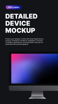 Vertical Computer Mockup. Realistic Device Front View with blank Screen. Social Stock Illustration