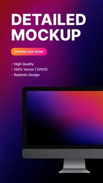 Vertical Computer Mockup for Social Media. Realistic Device Front View with 스톡 일러스트