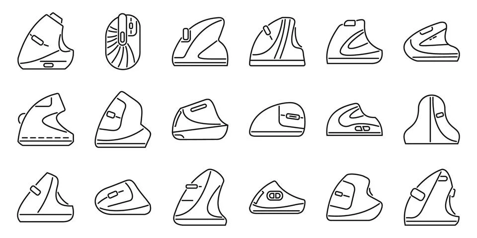 Vertical computer mouse icons set. Ergonomic vertical mice maintaining heal.. Stock Illustration
