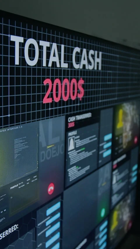 Vertical of Computer Screen Displaying Cyber Theft Financial Interface 動画素材 346714790