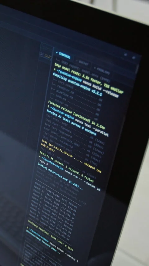 Vertical of Computer Screen Displaying Machine Learning Code Execution 库存影片 348139589