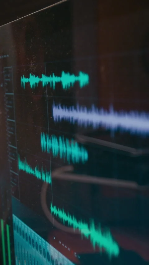 Vertical of Computer Screen with Sound Editing Software 스톡 동영상 301883840