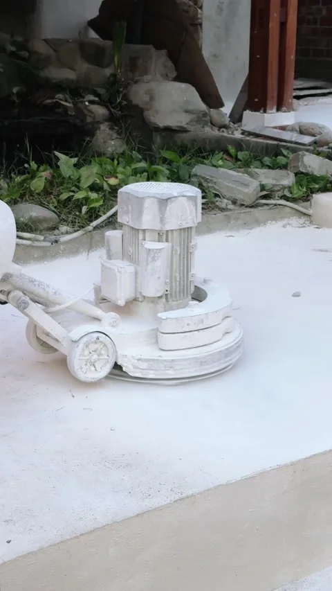 Vertical concrete grinder machine at construction site polishing floor Stock Footage 343327305