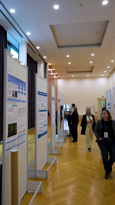 Vertical conference scene with scientific poster presentations Stock Footage 336622257