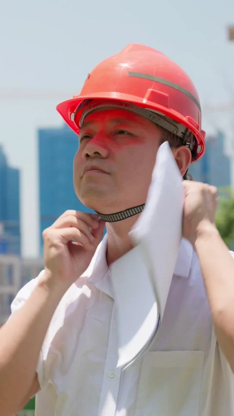 Vertical construction engineer wears safety helmet to entering construction site 動画素材 336346689