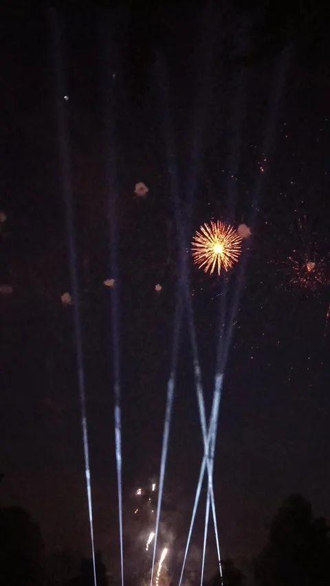 Vertical continuous clip capturing a dynamic cascade of colorful fireworks Stock Footage 340525384
