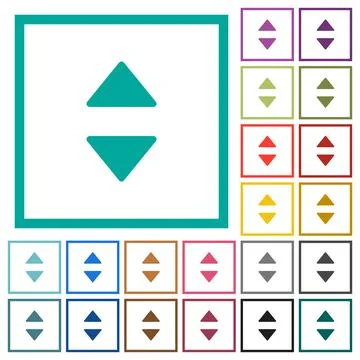 Vertical control arrows flat color icons with quadrant frames Stock Illustration