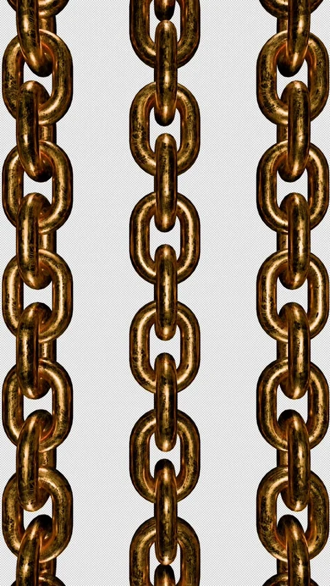 Vertical copper chains rotating like loop background, overlay with alpha channel Stock Footage 299630876