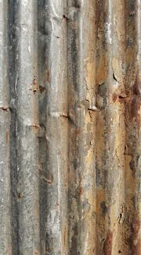 Vertical corrugated iron sheet with heavy rust and peeling paint showing si.. Stock Illustration