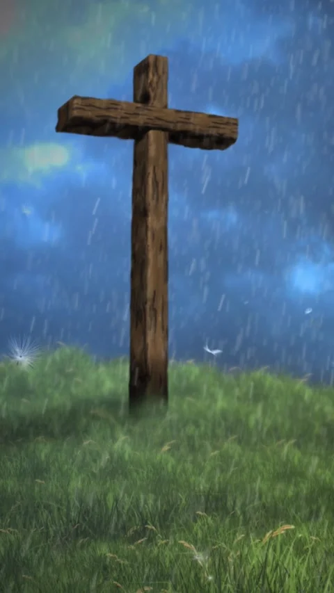 Vertical Cross on a Hill Approaching Storm 4K Loop Stock Footage 273916659