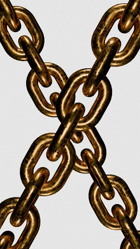 Vertical crossed huge rough bronze chains endlessly pull overlay, background Stock Footage 299635847