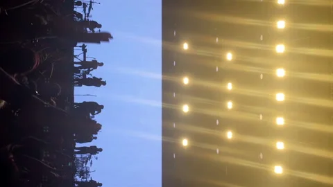 Vertical: Crowd with their hands up applause music band at a live concert Stock Footage 231510002