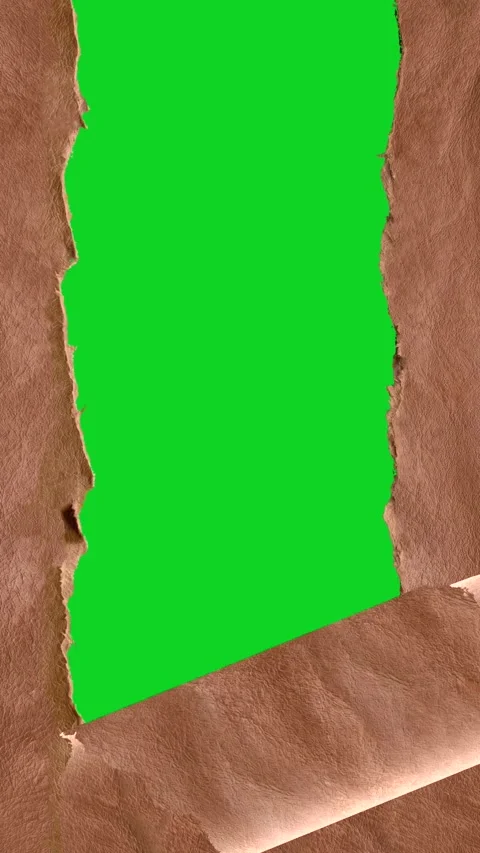 Vertical curled brown leather texture peel down revealing animated on green Stock Footage 335216735