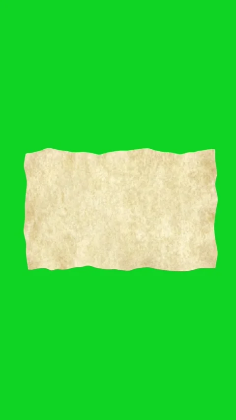Vertical curled torn piece of parchment floating revealing animated on green Vídeo Stock 335216932