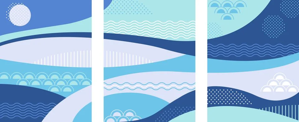 Vertical curve waves poster set. Stock Illustration