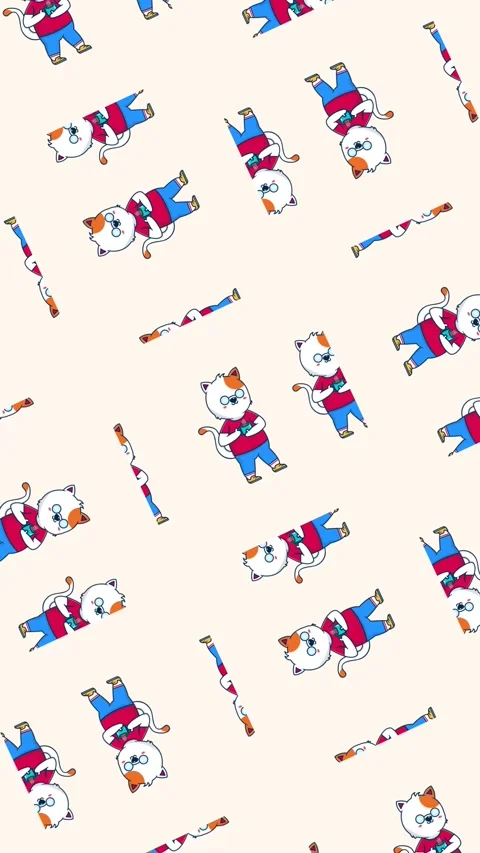Vertical Cute cat drink coffee seamless pattern looping animation Stock Footage 339295214