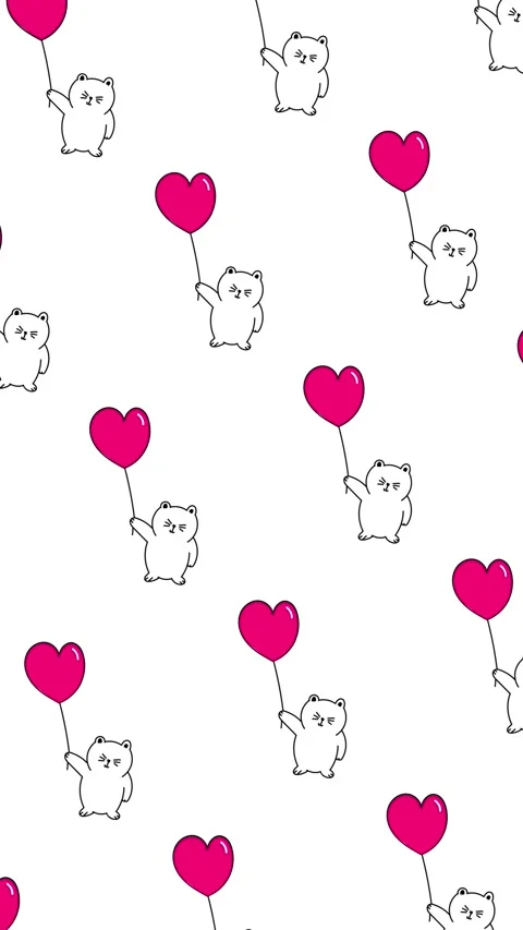 Vertical Cute cat with love balloon seamless pattern looping animation Stock Footage 343670630