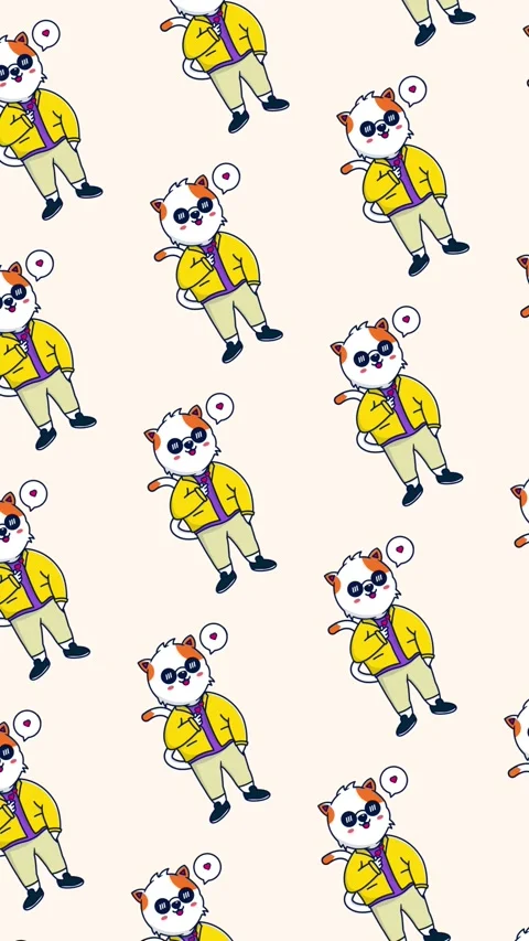Vertical Cute cat showing love symbol seamless pattern looping animation Stock Footage 339295211