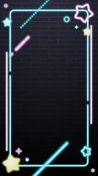 Vertical Cute Neon Light Frame with Stars and Sparkles Stock Illustration