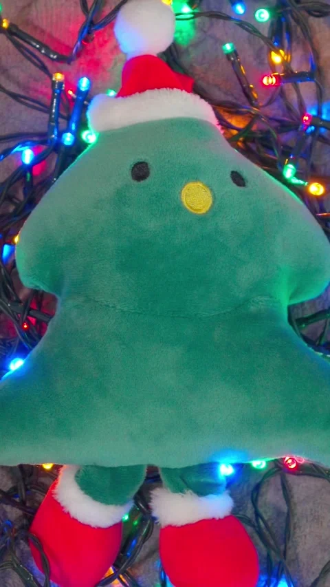Vertical cute plush Christmas tree toy with flashing string lights Stock-Footage 341660780