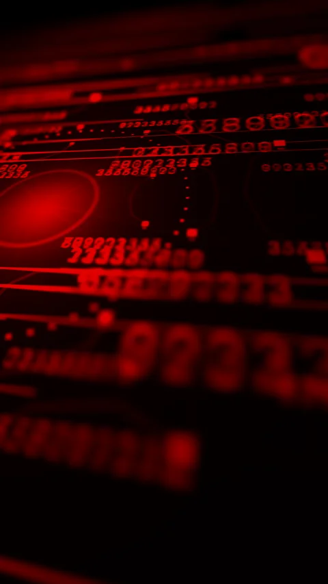 Vertical Cyber Attack Warning Screen with Glowing Red Alert Threat Assessment Stock Footage 340254318