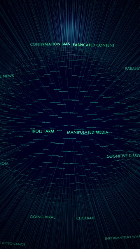 Vertical Cyber Propaganda Sphere with Fake News Disinformation Matrix Stock Footage 337765577