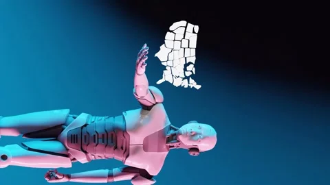 Vertical of cyber robot humanoid holding a map on United States of America Stock-Footage 256281858