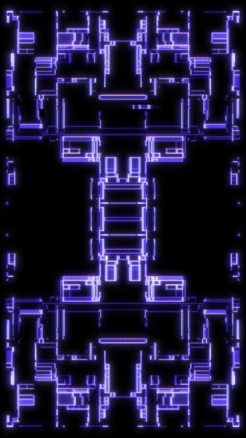Vertical Cyberpunk HUD Interface with Symmetrical Digital Mainframe Blueprint Stock Footage 332155731