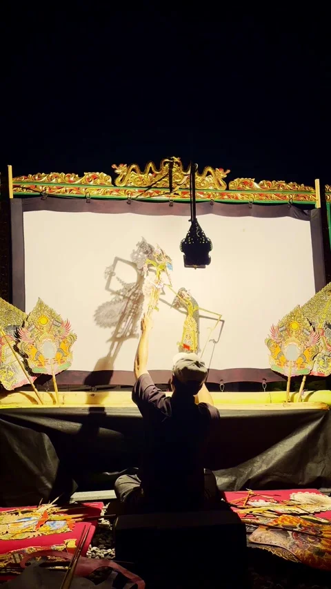 Vertical Dalang Performing Wayang Show Stock Footage 337533692