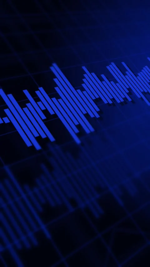 Vertical dark blue digital data chart, mobile audio spectrum equalizer Stockbeeldmateriaal 334630236