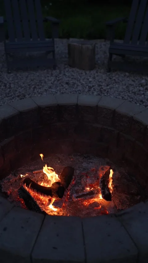 Vertical dark night camping bon fire burning logs Stock Footage 317820396