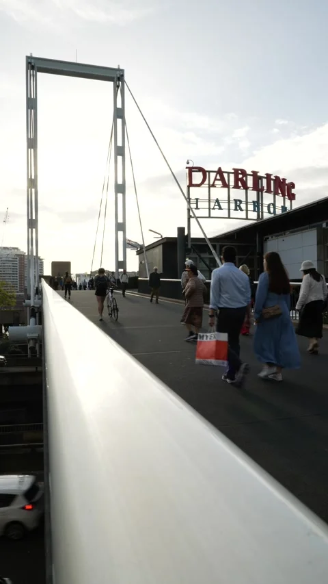 Vertical Darling Harbour Sydney rush hour 6K Stock Footage 306633939