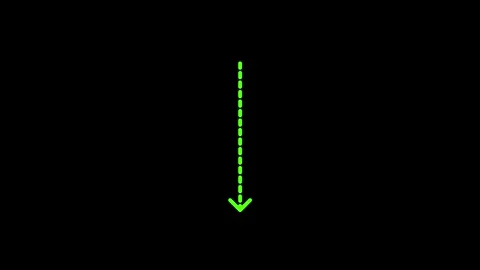 Vertical dashed green arrow icon pointing downward minimal line dark background Stock Footage 346629853